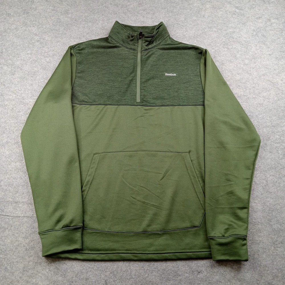 Reebok Sweatshirt Mens Large Green 1/4 Zip‎ Fleece Pullover Training 3RLMJ1260